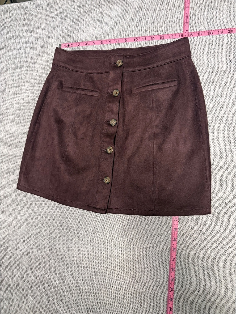 Maurices Brown Faux Suede Button Front Mini Skirt Size 12 - Picture 3 of 10